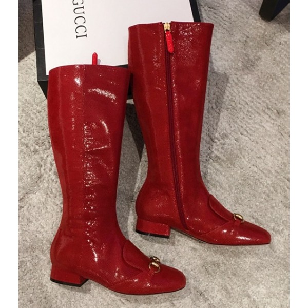 Gucci Jordaan Horsebit Patent Leather Knee Boot Red 2018