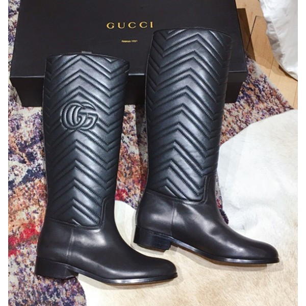 Gucci Chevron Leather Boot Black 2018