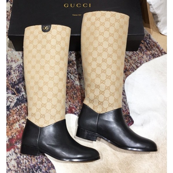 Gucci Boot in GG Leather Patchwork Black/Beige 2018