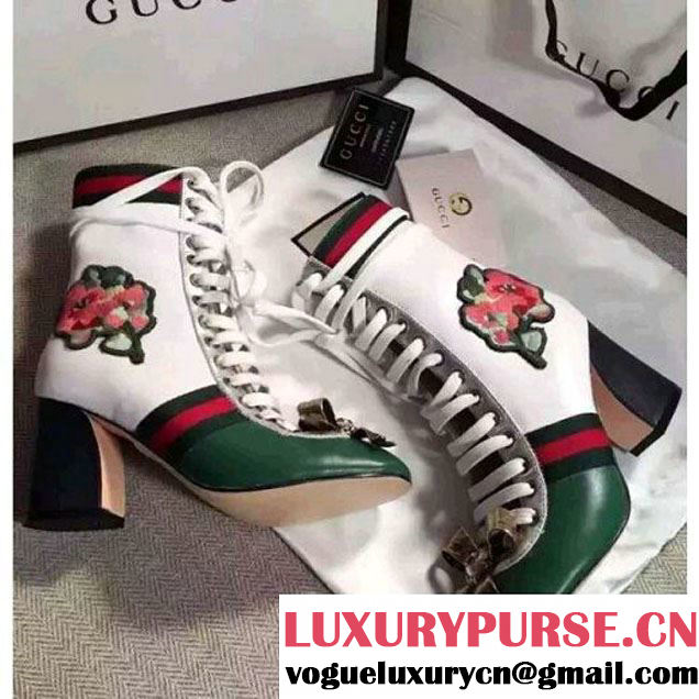 Gucci White/Green Finnlay Calfskin Leather Lace-up Boot 2016 (A0-6063044 )