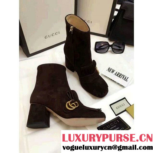 Gucci 408210 Lambskin Suede Ankle Boot Dark Coffee 2016 (GD2083-6092342 )