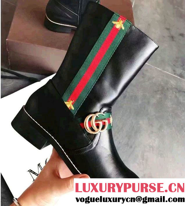 Gucci Calfskin Heel 3cm Ankle Boots Web and Bee 2016