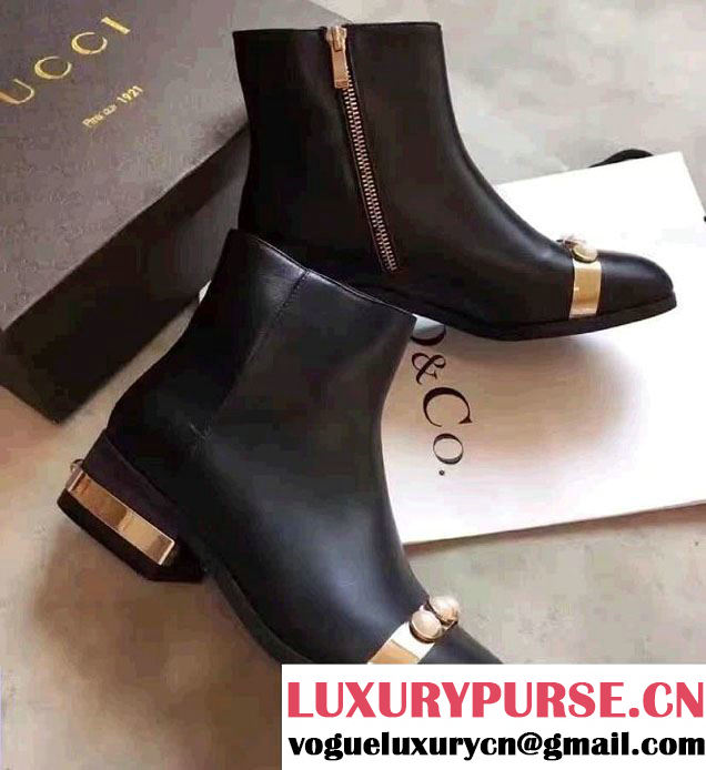 Gucci Calfskin Ankle Boots Pearl Black 2016