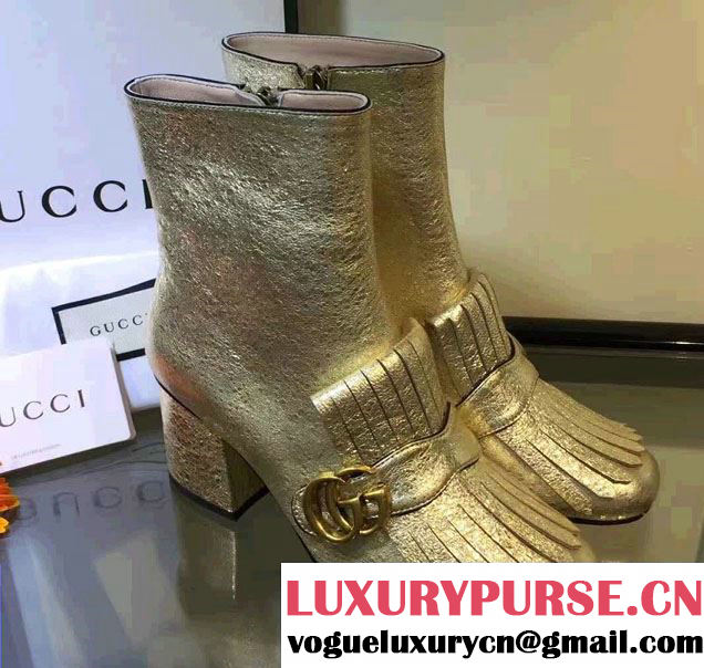 Gucci Fringe Leather Ankle Boots 408210 Metallic Silver 2016