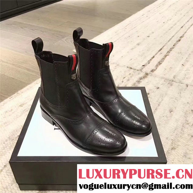 Gucci Brogue Detailed Polished Leather Chelsea Boots Calfskin Leather Fall Winter 2017 Collection Black