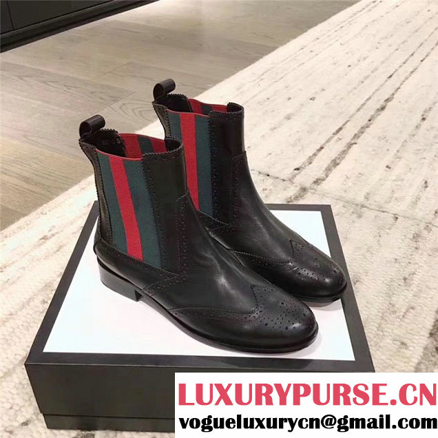 Gucci Strand Wingtip Chelsea Boots Calfskin Leather Fall Winter 2017 Collection Black