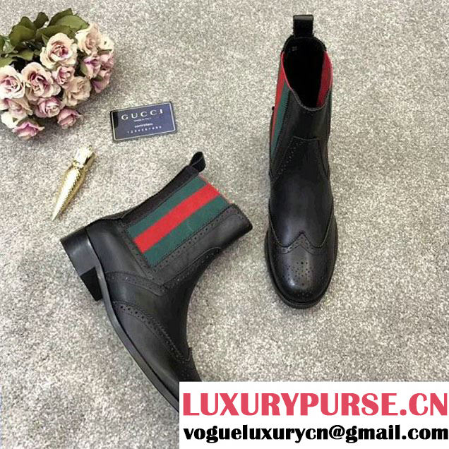 Gucci Leather Ankle Boot With Web 2017 (GD5002-7121935 )