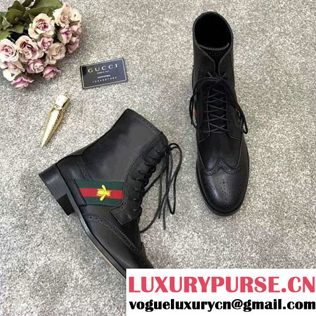 Gucci Leather Ankle Boot With Web Bee 2017 (GD5002-7121934 )