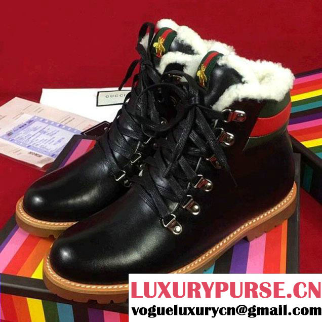 Gucci Leather Lace-up Fur Boot Black 2017 (GD2005-7121926 )