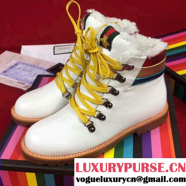 Gucci Leather Lace-up Fur Boot White 2017 (GD2005-7121924 )