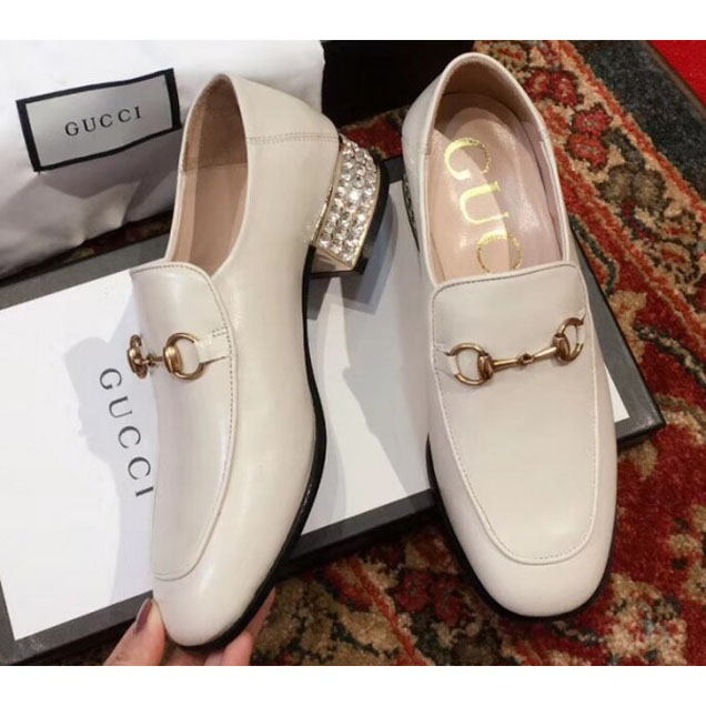 Gucci Horsebit Creamy Leather Loafers With Crystals 523097 2018