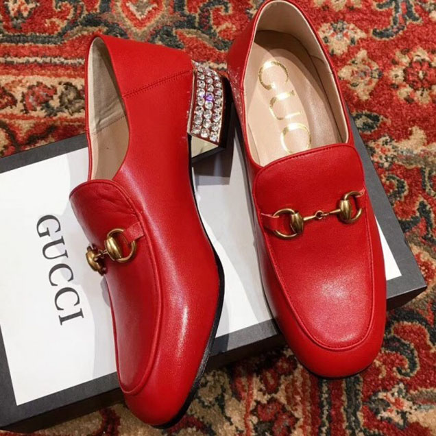 Gucci Horsebit Red Leather Loafers With Crystals 523097 2018