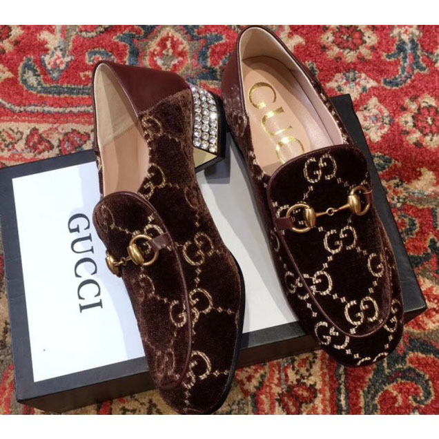 Gucci Horsebit Coffee GG Velvet Loafers With Crystals 522698 2018