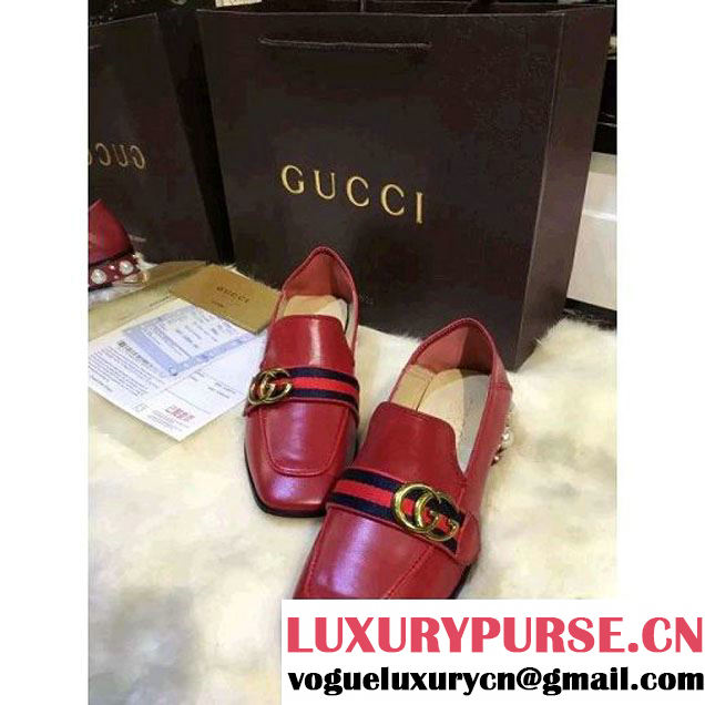 Gucci Calfskin Leather Mid-heel Loafer in Red 2016 (GD4004-6011247 )