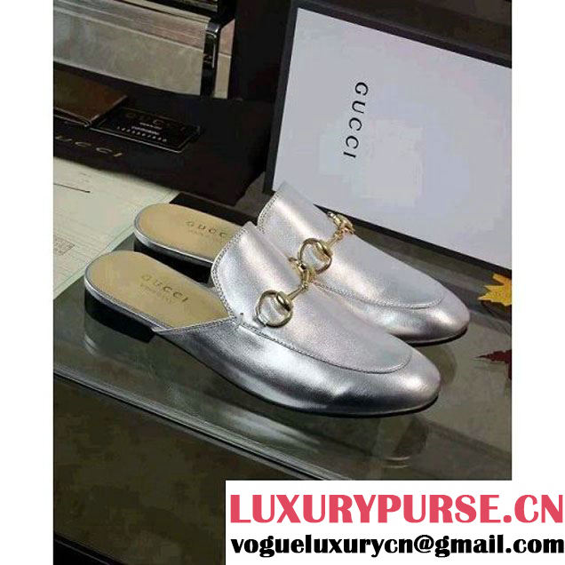 Gucci Princetown Leather Slipper Silver 2016 (SZ3023-6032847 )