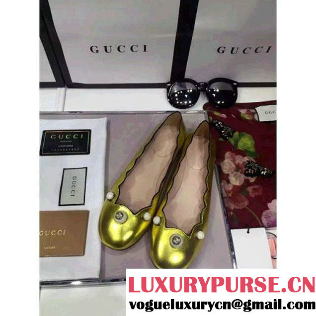 Gucci Willow Leather Ballet Flat Gold 2016 (GD3012-6060137 )