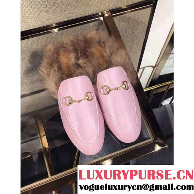 Gucci Calfskin Princetown Slipper With Fur Pink 2016 (GD3014-6073046 )