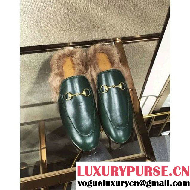 Gucci Calfskin Princetown Slipper With Fur Green 2016 (GD3014-6073047 )