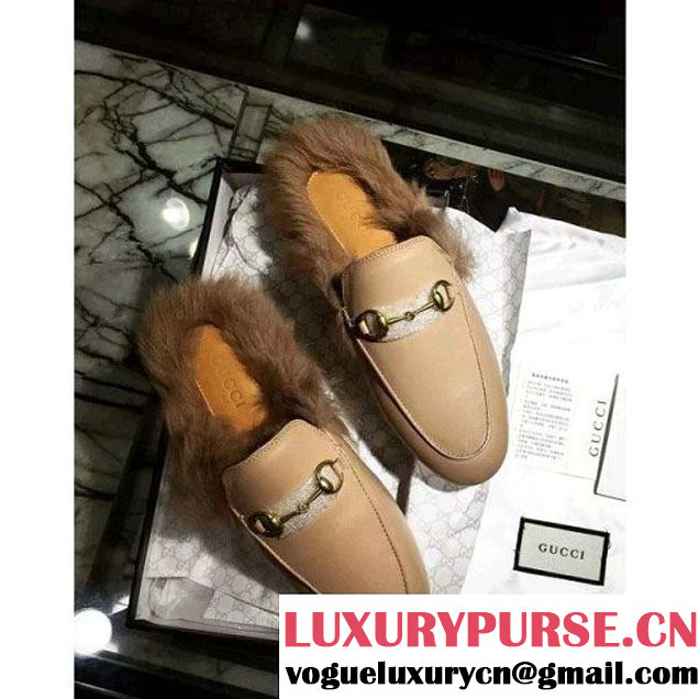 Gucci Calfskin Princetown Slipper With Fur Apricot 2016 (GD3014-6073050 )