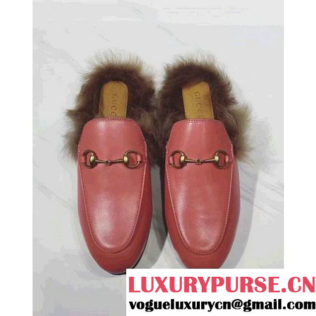 Gucci Calfskin Princetown Slipper With Fur Peach 2016 (GD3014-6082641 )