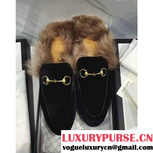 Gucci Velvet Princetown Slipper With Fur 448657 Black 2016 (GD3014-6082642 )