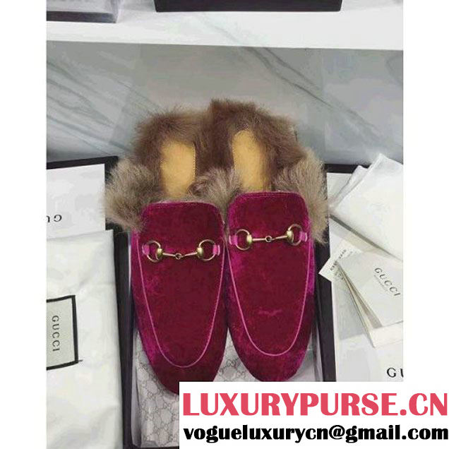 Gucci Velvet Princetown Slipper With Fur 448657 Rosy 2016 (GD3014-6082644 )