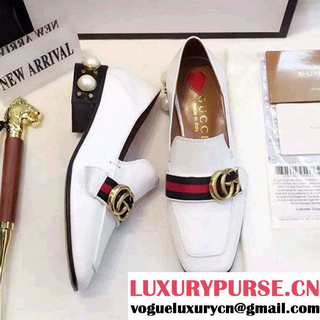 Gucci Leather Double G Loafer with Pearls White 2017 (GD2083-6120301 )