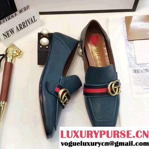 Gucci Leather Double G Loafer with Pearls Blue 2017 (GD2083-6120302 )