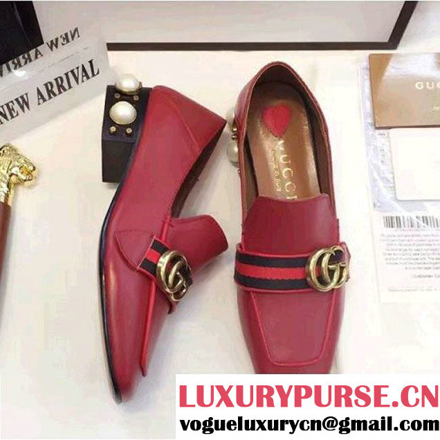 Gucci Leather Double G Loafer with Pearls Red 2017 (GD2083-6120304 )