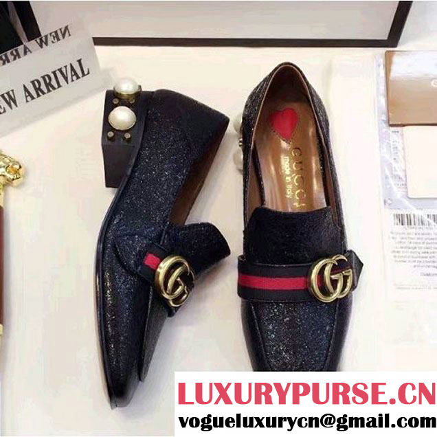 Gucci Leather Double G Loafer with Pearls Metallic Black 2017 (GD2083-6120306 )