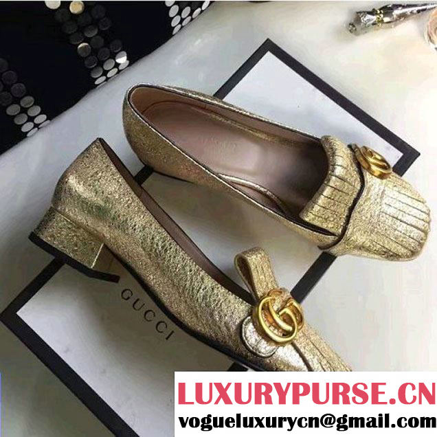 Gucci Metallic Gold Leather Mid-Heel 2cm Loafer 2017 (GD4005-7011713 )