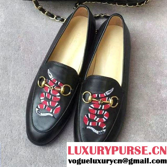 Gucci Embroidered Snake Black Leather Loafer 404069 2017 (SML-7021633 )