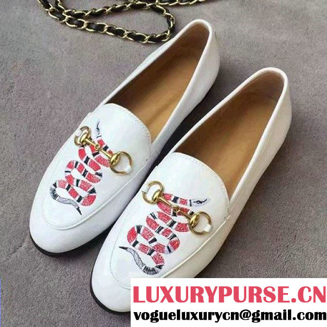 Gucci Embroidered Snake White Leather Loafer 404069 2017 (SML-7021636 )