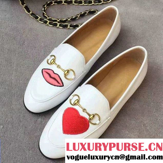 Gucci Embroidered Lip/Heart White Leather Loafer 404069 2017 (SML-7021637 )