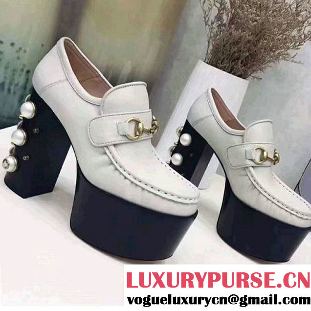 Gucci Studded Leather Platform Horsebit Loafers White 2017 (GD4004-7062031 )