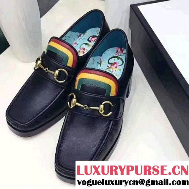 Gucci Vegas Calfskin Horsebit 55mm Loafer Black Rainbow 2017 (GD4004-7062033 )