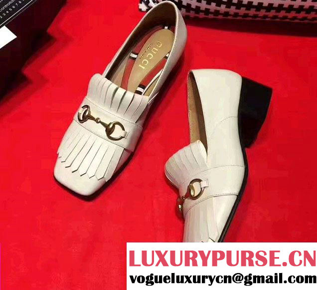 Gucci Snake Fringe Square Toe Horsebit Loafers White 2017