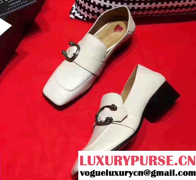 Gucci Square Toe Tiger Head Loafers White 2017