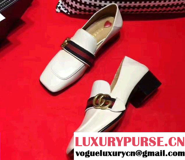 Gucci Square Toe Double G Web Loafers 423537 White 2017