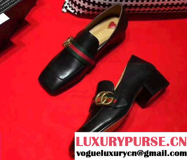 Gucci Square Toe Double G Web Loafers 423537 Black 2017