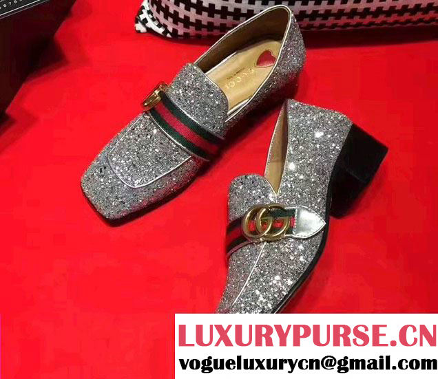 Gucci Square Toe Glitter Double G Web Loafers 476726 2017