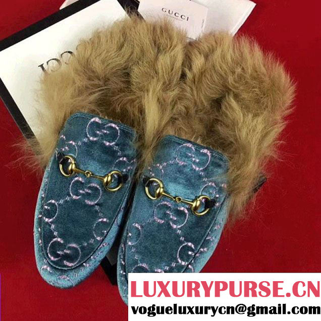 Gucci Princetown GG Velvet Slipper Blue 2017 (GD2005-7121927 )