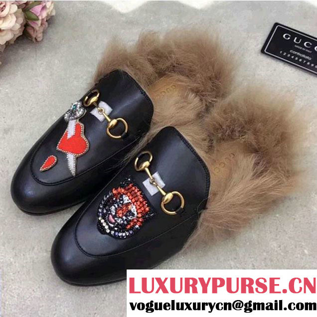 Gucci Embroidery Leather Princetown Loafer With Fur 2017 (GD5002-7113006 )