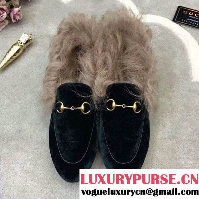 Gucci Velvet Princetown Loafer With Fur Deep Green 2017 (GD5002-7113031 )