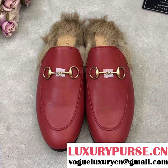 Gucci Leather Princetown Loafer With Fur Red 2017 (GD5002-7113036 )