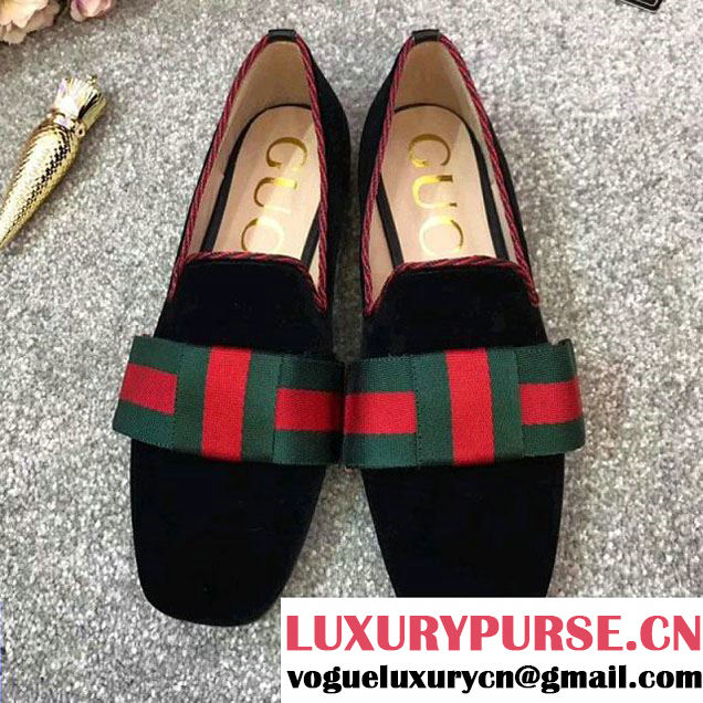 Gucci Velvet Loafer with Sylvie Bow Black (GD5002-8010808 )