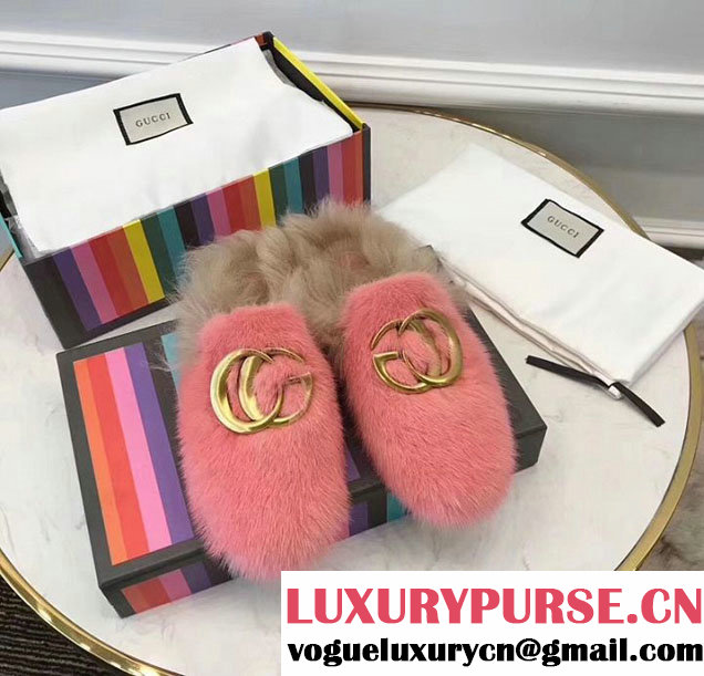 Gucci GG Princetown Mink Fur Mules Slipper 448657 Calfskin Leather Spring Summer 2018 Collection Pink