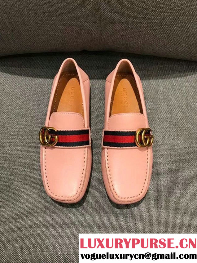 Gucci GG Logo Driver Loafers with Web Detail 450891 Calfskin Leather Spring Summer 2018 Collection Pink