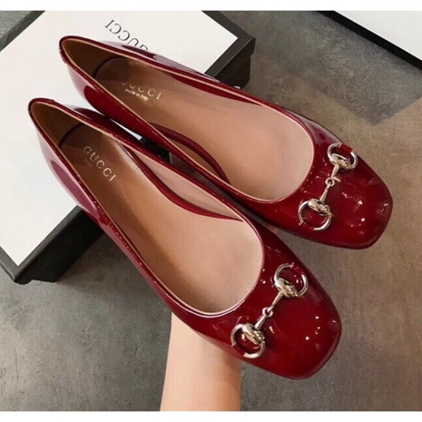 Gucci Patent Calfskin Flat Ballet with Horsebit Red 2019