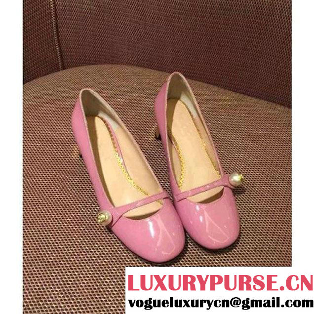 Gucci Arielle Patent Calfskin Pump with GG Button Pink 2016 (GD4025-6022631 )